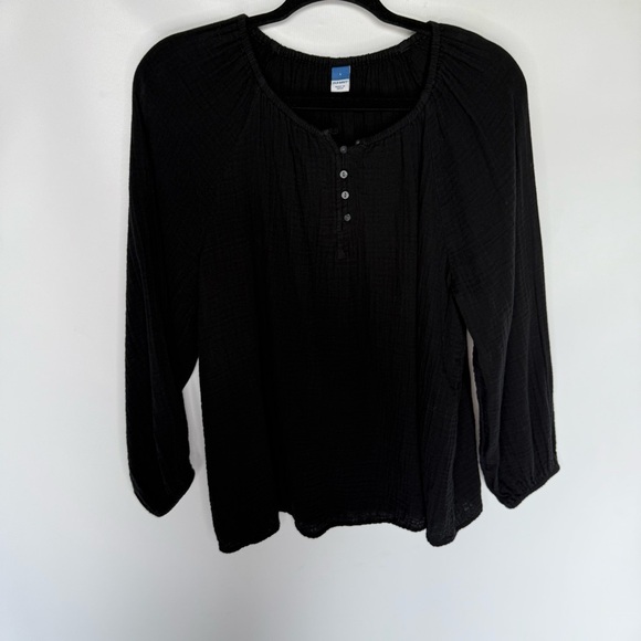 Old Navy Seersucker Rich Black Women's Blouse size large coastal cowgirl vibes - Picture 4 of 8